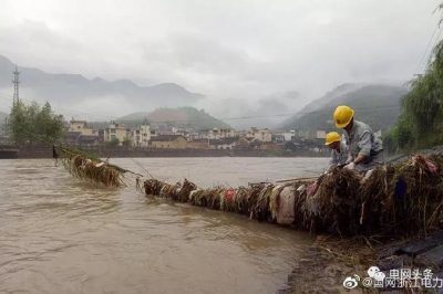 國(guó)網(wǎng)慶元縣供電公司：清理10千伏線路拉線上被洪水帶來(lái)的垃圾