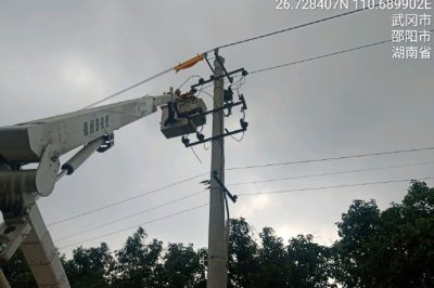 對(duì)10千伏法高線安電支線12號(hào)桿進(jìn)行帶電解開(kāi)支線三相引線作業(yè)